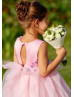 Cute Handmade Flowers Pink Satin Tulle Ruffled Flower Girl Dress